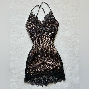 Astr Black and Nude Lace Bodysuit